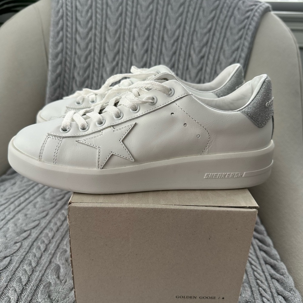Golden Goose White Sneakers with Silver Details